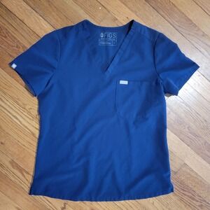 Figs Scrub Top Women's Size Small Blue Technical Collection V Neck Short Sleeve